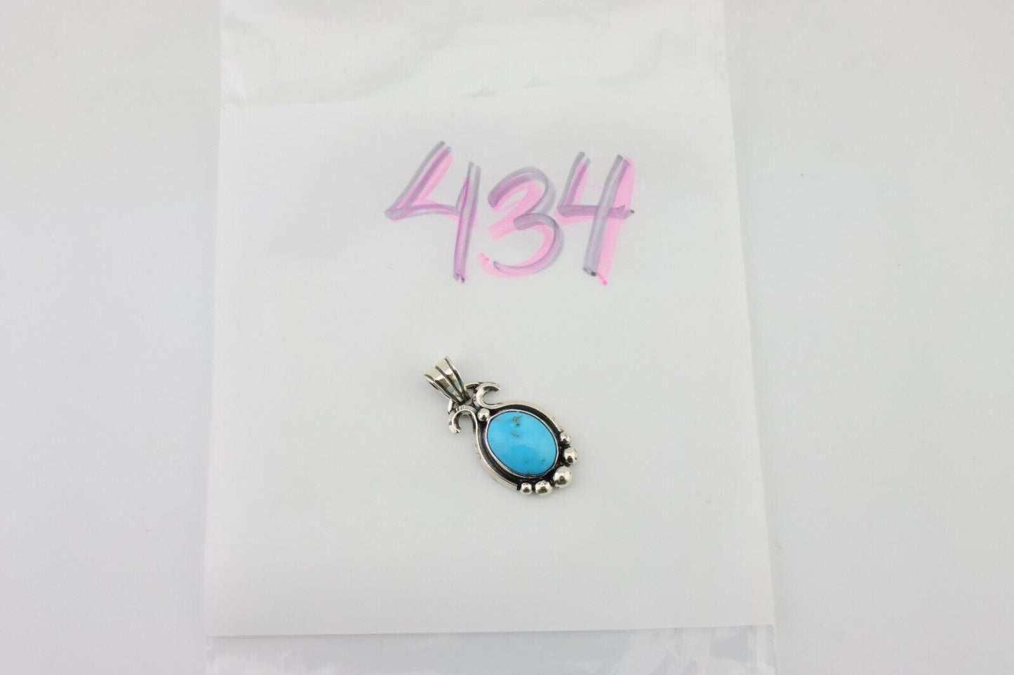 Navajo Pendant 925 Silver Natural Turquoise Artist Signed RB C.80's