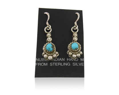 Navajo Earrings 925 Silver Blue Turquoise Artist Signed DB C.80's