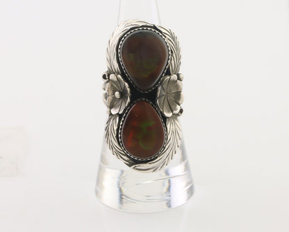 Navajo Handmade Ring 925 Silver Natural Fire Opal Signed L. CHARLEY C.80's