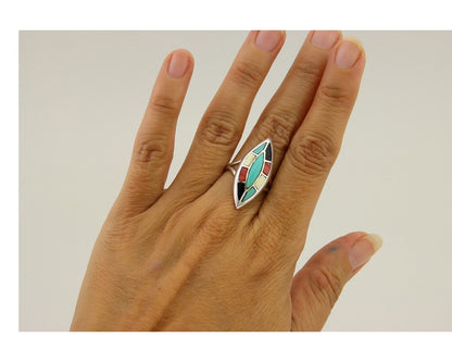 Navajo Ring 925 Silver Turquoise Shell Onyx Spiney Oyster Native Artist C80's