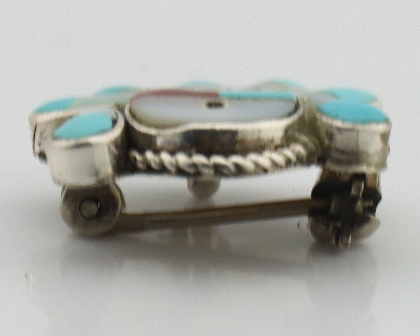 Zuni Pin Pendant .925 Silver Natural Gemstone Native American Artist C.80's