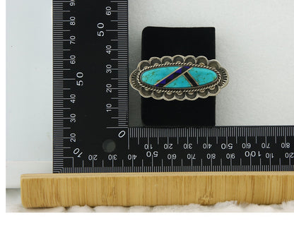 Vintage Navajo Ring 925 Sterling Silver Turquoise Signed M Begay Size 7.75