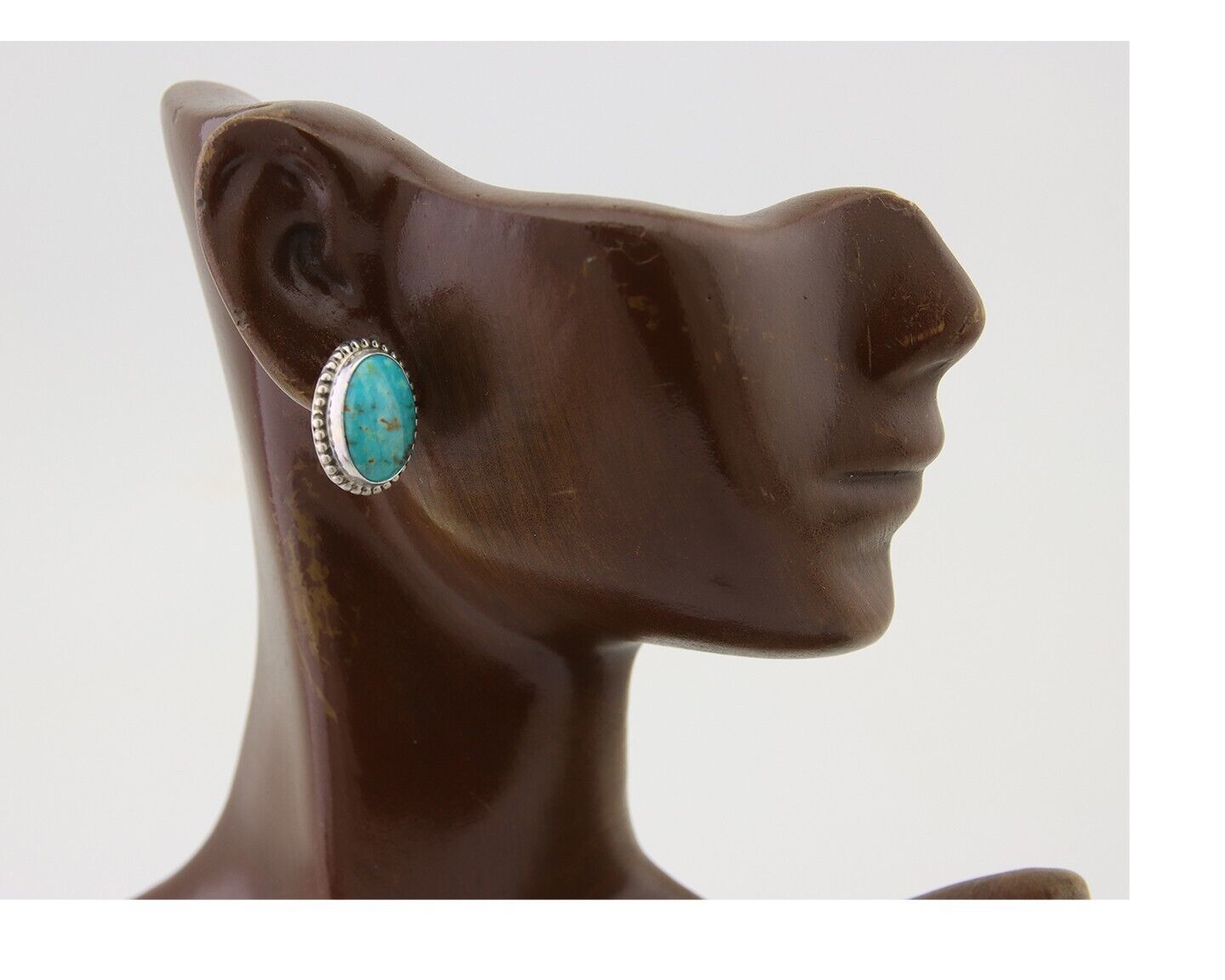 Navajo Stud Earrings 925 Silver Natural Turquoise Artist Signed M C.80's