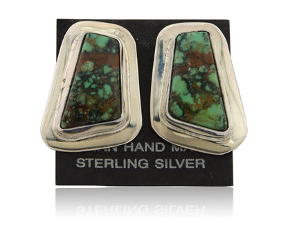 Navajo Shield Earrings 925 Silver Natural Turquoise Artist Signed M.S. C.80's