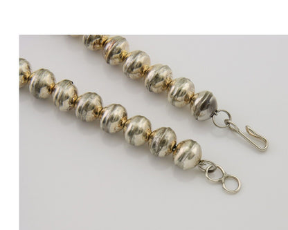 Navajo Bead Necklace 925 Silver Turquoise Native American Artist C.80's