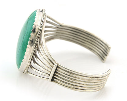 Navajo Cuff Bracelet Sterling Silver Malachite Vintage Signed A Whitegoat