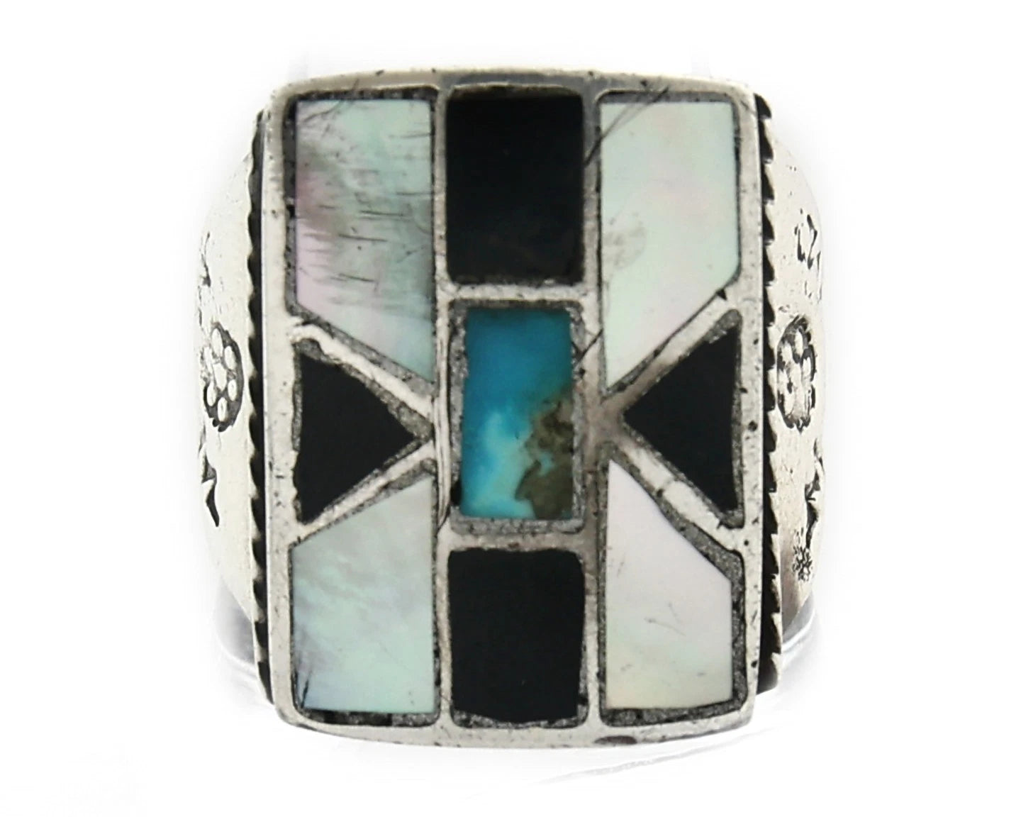 Men Navajo Ring Sterling Silver Natural Gemstones Handmade Vintage Size 11