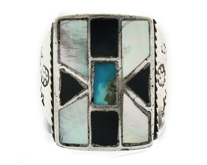 Men Navajo Ring Sterling Silver Natural Gemstones Handmade Vintage Size 11