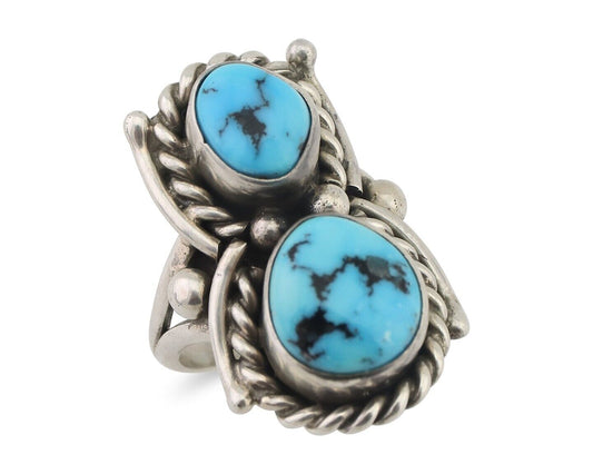 Navajo Ring 925 Silver Sleeping Beauty Turquoise Native American Artist C.80's