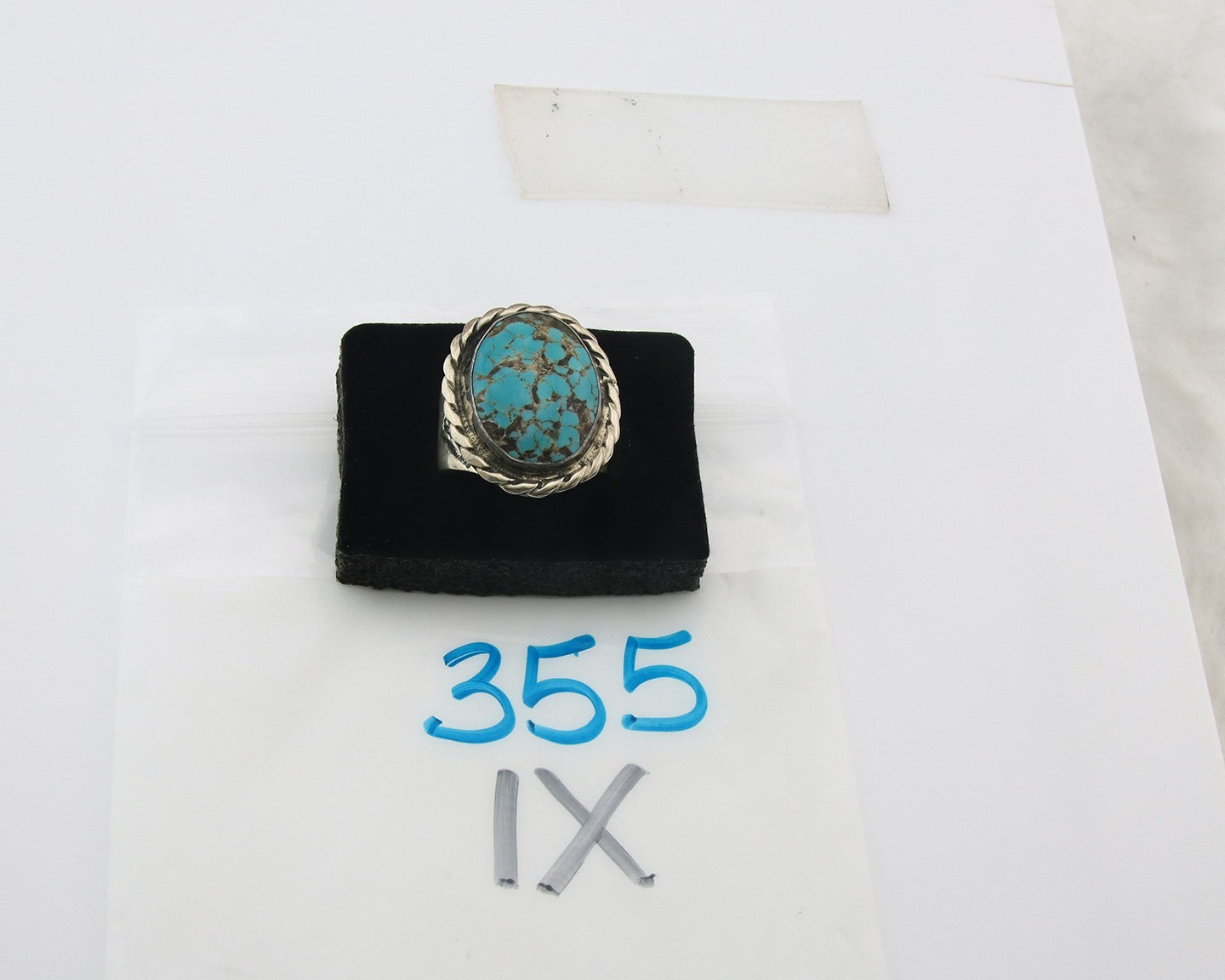 Navajo Ring Sterling Silver Blue Turquoise Vintage Signed JR Size 11.0