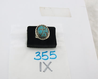 Navajo Ring Sterling Silver Blue Turquoise Vintage Signed JR Size 11.0