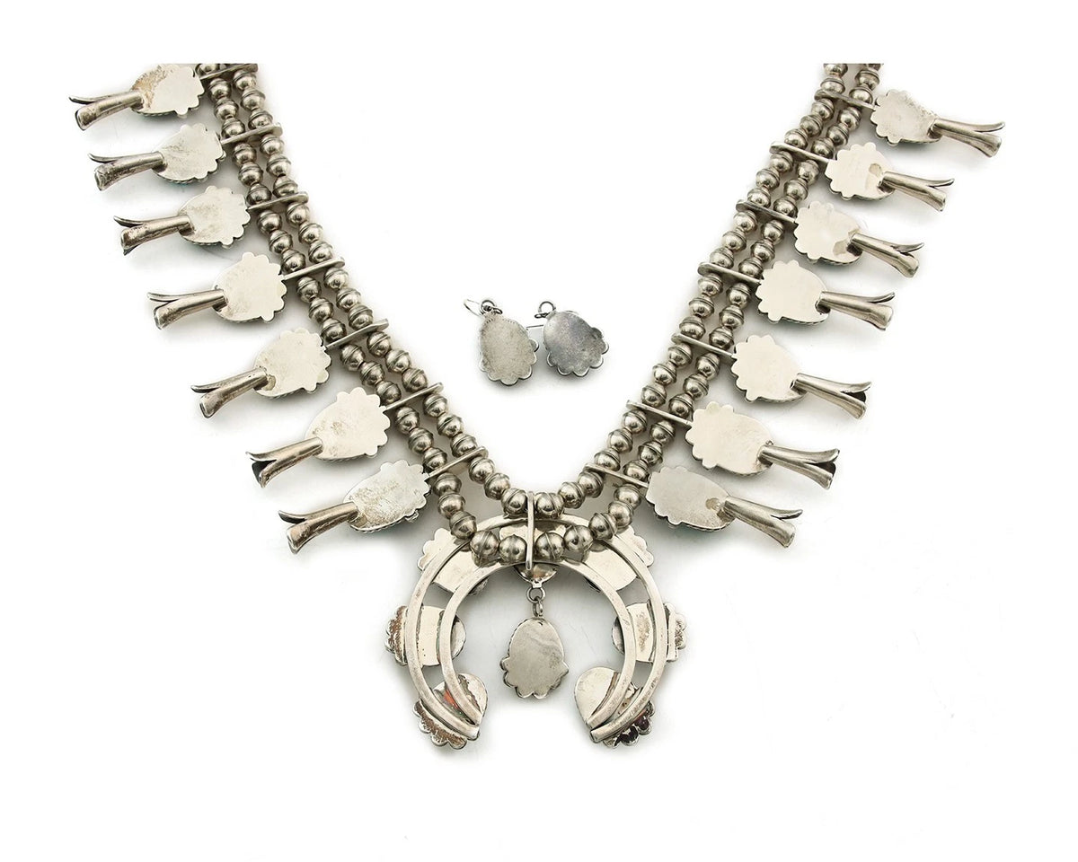 Navajo Squash Necklace Set Sterling Silver Natural Blue Turquoise Vintage C.80's