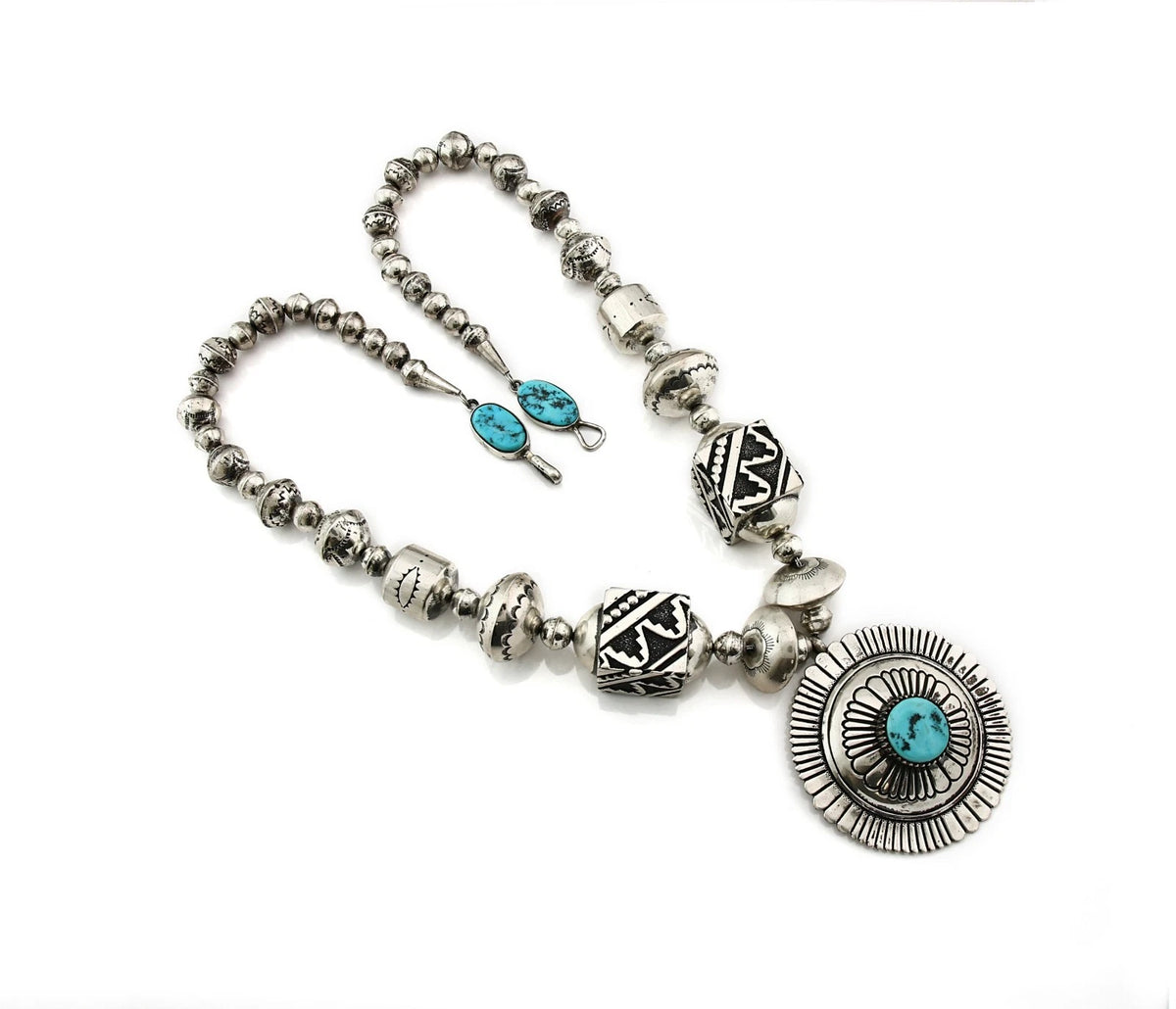 Navajo Necklace Natural Turquoise Vintage Signed Thomas Singer C.80's