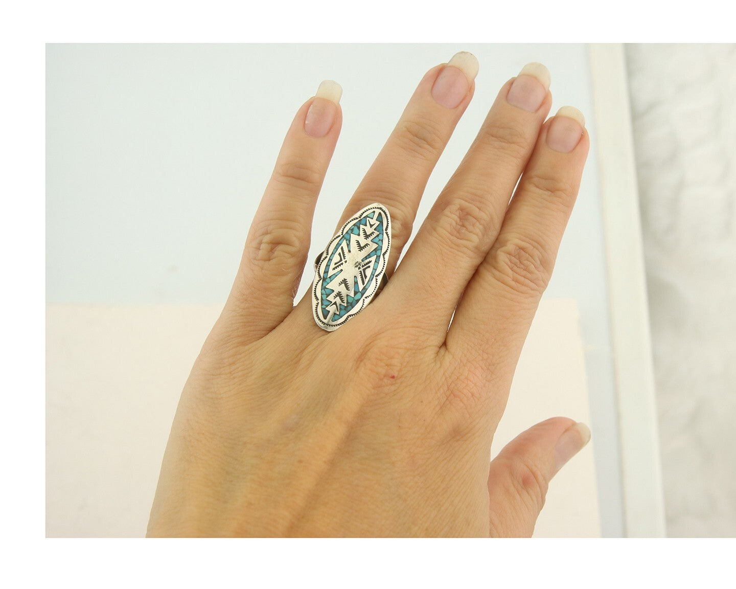 Vintage Navajo Ring 925 Sterling Turquoise Native American Artist Size 5.25