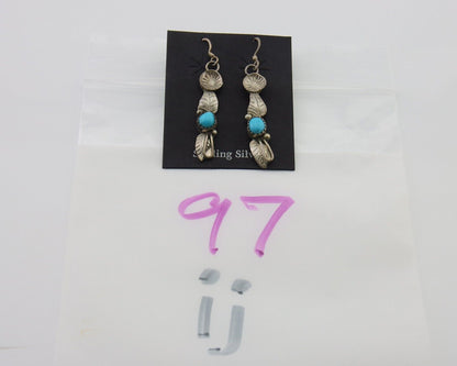 Navajo Dangle Earrings 925 Silver Natural Turquoise Native Artist C.80's