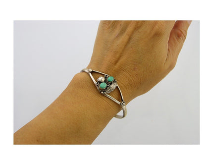 Navajo Bracelet 925 Silver Cuff Turquoise Handmade Native Artist C.80's