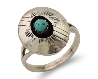 Navajo Handmade Ring 925 Silver Blue Turquoise Artist Signed BF C.80's