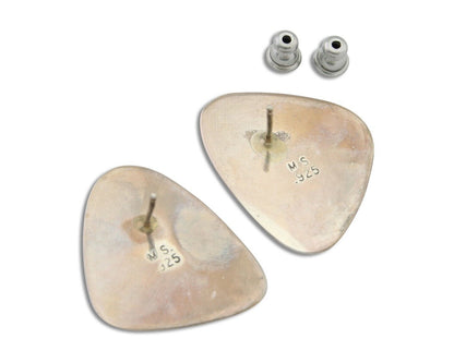 Navajo Shield Earrings 925 Silver Natural Turquoise Artist Signed M.S. C.80's