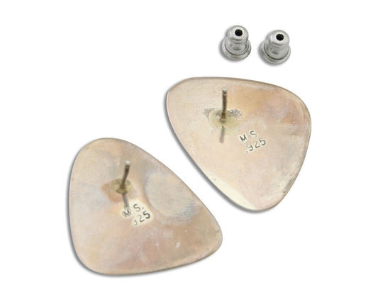 Navajo Shield Earrings 925 Silver Natural Turquoise Artist Signed M.S. C.80's