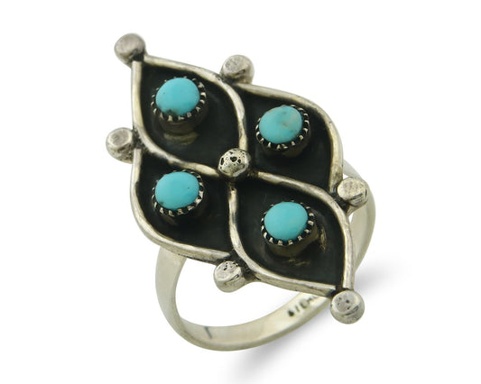 Vintage Zuni Ring 925 Sterling Authentic Natural Turquoise Native Artist Sz 9.75