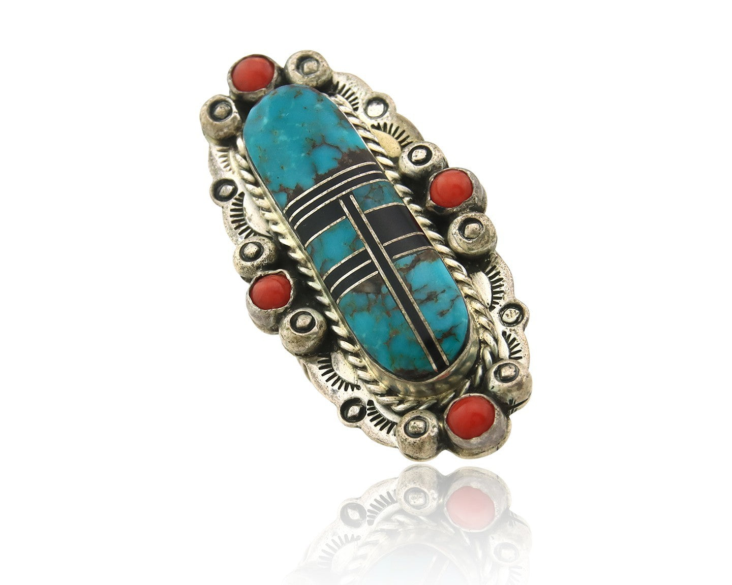 Navajo Tiwa Ring Sterling Silver Gemstone Vintage Signed Francis Size 6.5