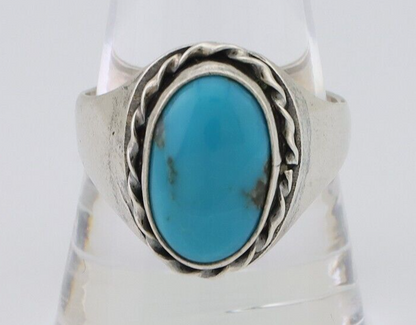 Mens Navajo Ring 925 Silver Sleeping Beauty Turquoise Native Artist C.80's