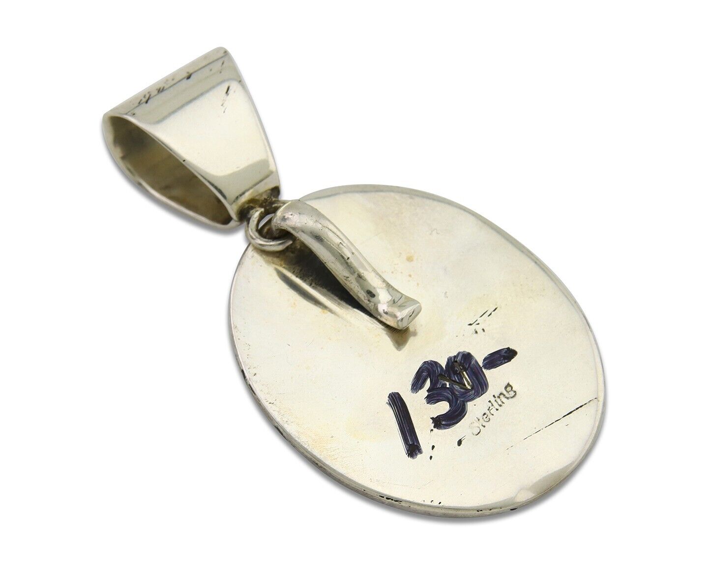 Navajo Pendant 925 Silver Natural Turquoise Handmade Native American Artist C80s