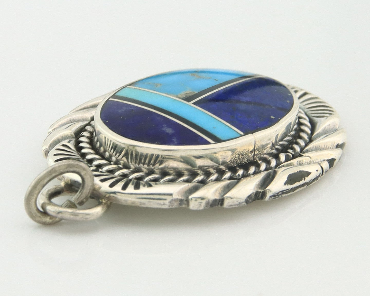Navajo Pendant Sterling Silver Natural Gemstone Vintage Signed Bull Head