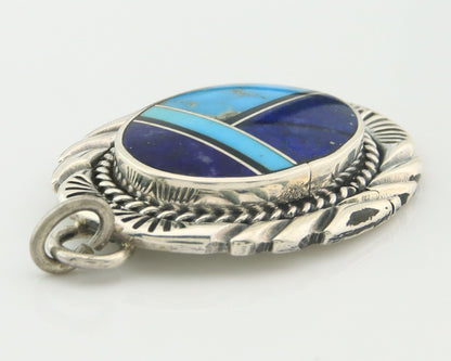 Navajo Pendant Sterling Silver Natural Gemstone Vintage Signed Bull Head