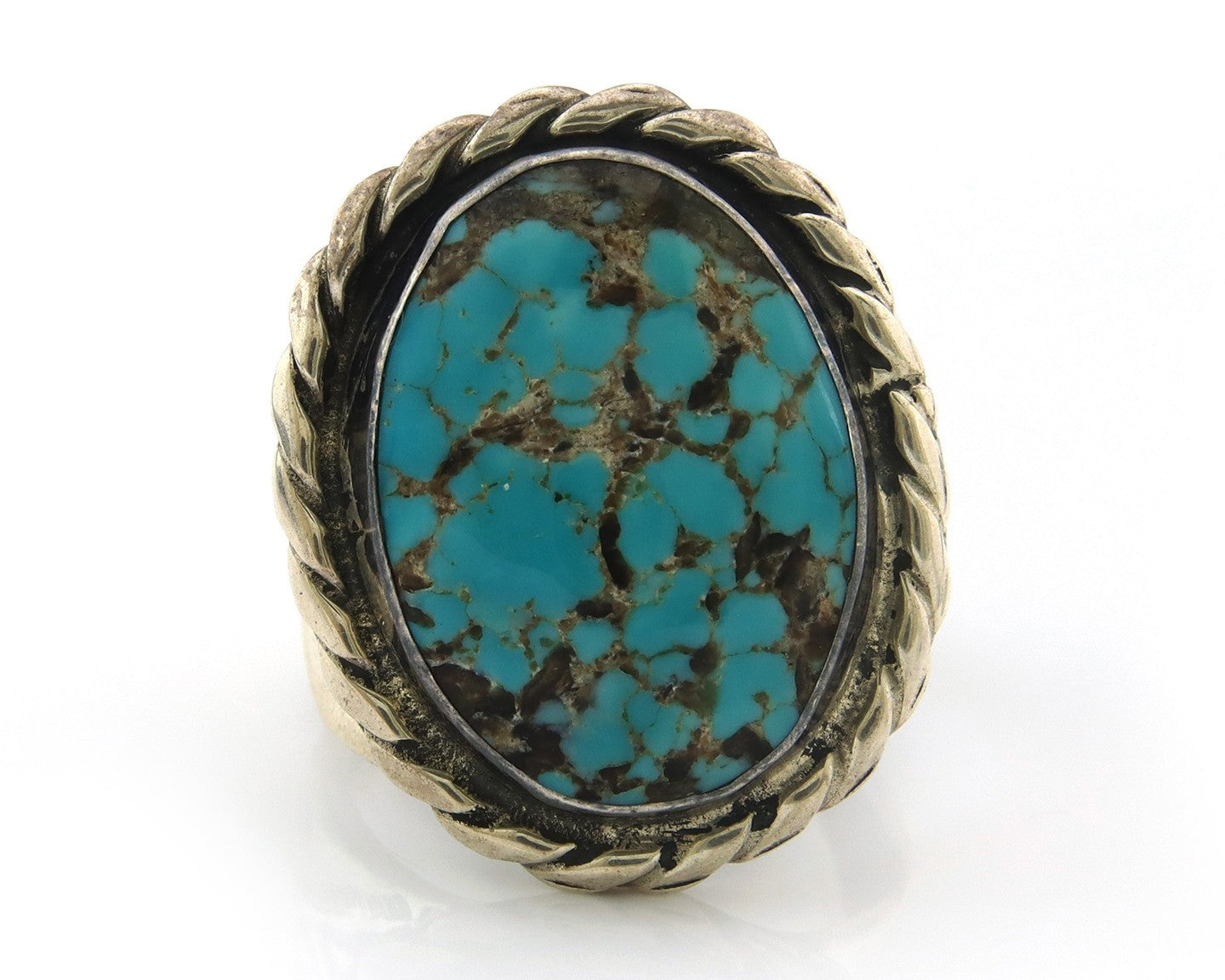 Navajo Ring Sterling Silver Blue Turquoise Vintage Signed JR Size 11.0