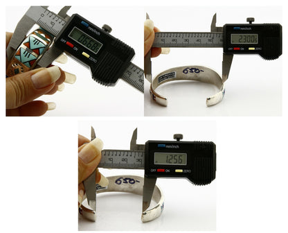 Navajo Cuff Bracelet.925 Silver Signed STC Inlay Natural Gemstones C. 1980's