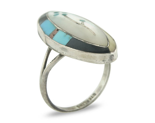 Vintage Zuni Ring 925 Sterling Silver Natural Gemstone Size 5.0