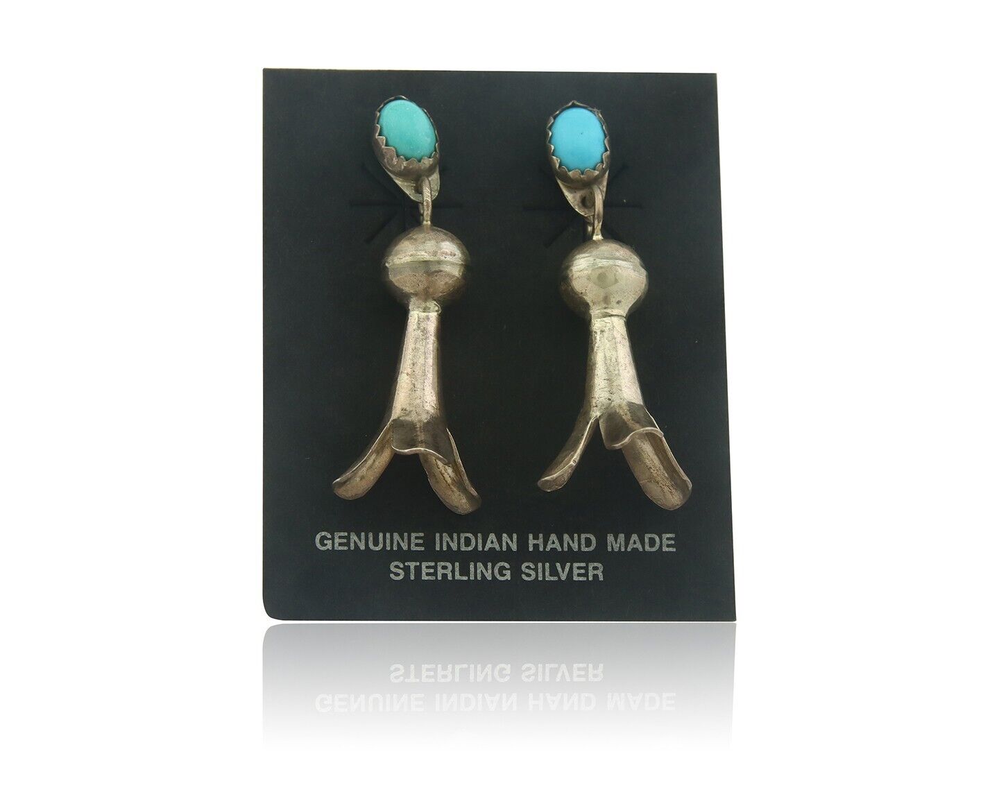 Navajo Squash Earrings 925 Silver Natural Turquoise Native American Artist C80s