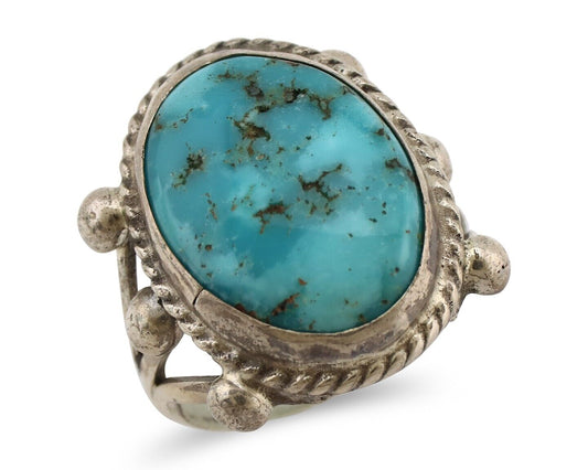 Navajo Ring 925 Silver Blue Turquoise & Pyrite Native American Artist C.80's