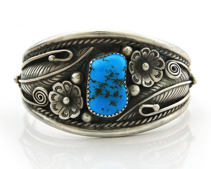 Navajo Cuff Bracelet Sterling Silver Gem Turquoise Handmade Vintage Signed