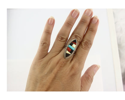 Vintage Zuni Ring Sterling Silver Authentic Gemstone Handmade Size 6.25