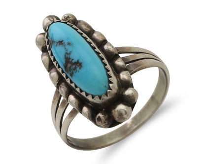 Navajo Ring 925 Silver Sleeping Beauty Turquoise Artist Signed SC C.80's