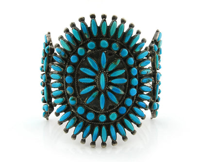 Navajo Cuff Bracelet Sterling Silver Turquoise Vintage Signed JCS C.1975