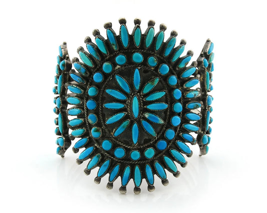 Navajo Cuff Bracelet Sterling Silver Turquoise Vintage Signed JCS C.1975