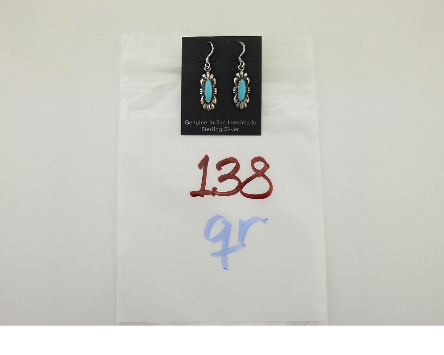 Navajo Dangle Earrings 925 Silver Blue Turquoise Artist Signed Square C.80's