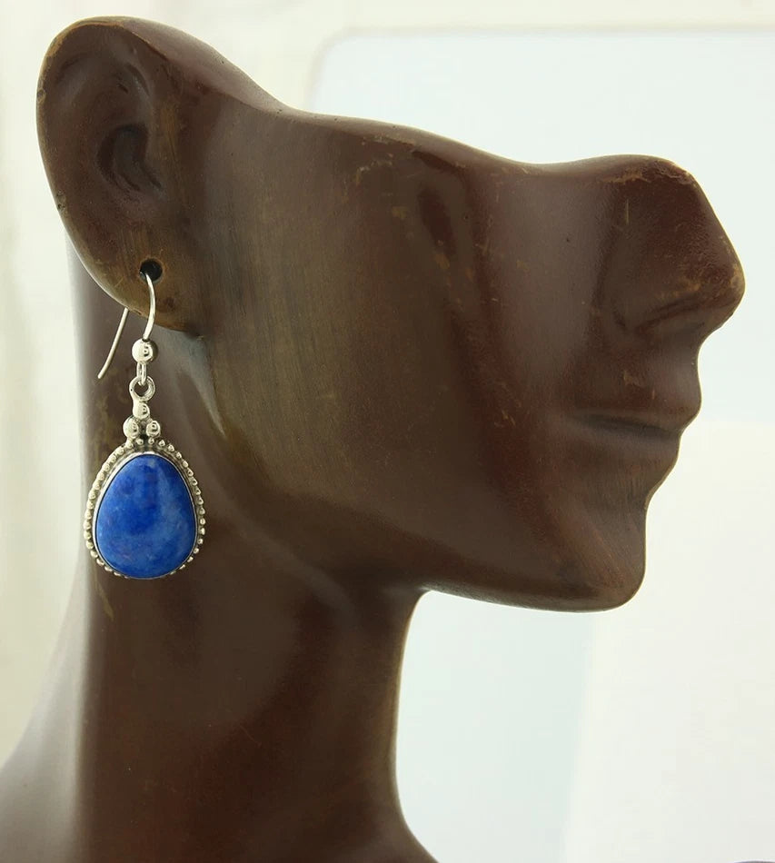 Navajo Dangle Earrings Sterling Silver Lapis Signed Arnold Malony