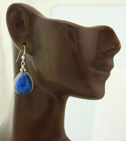 Navajo Dangle Earrings Sterling Silver Lapis Signed Arnold Malony
