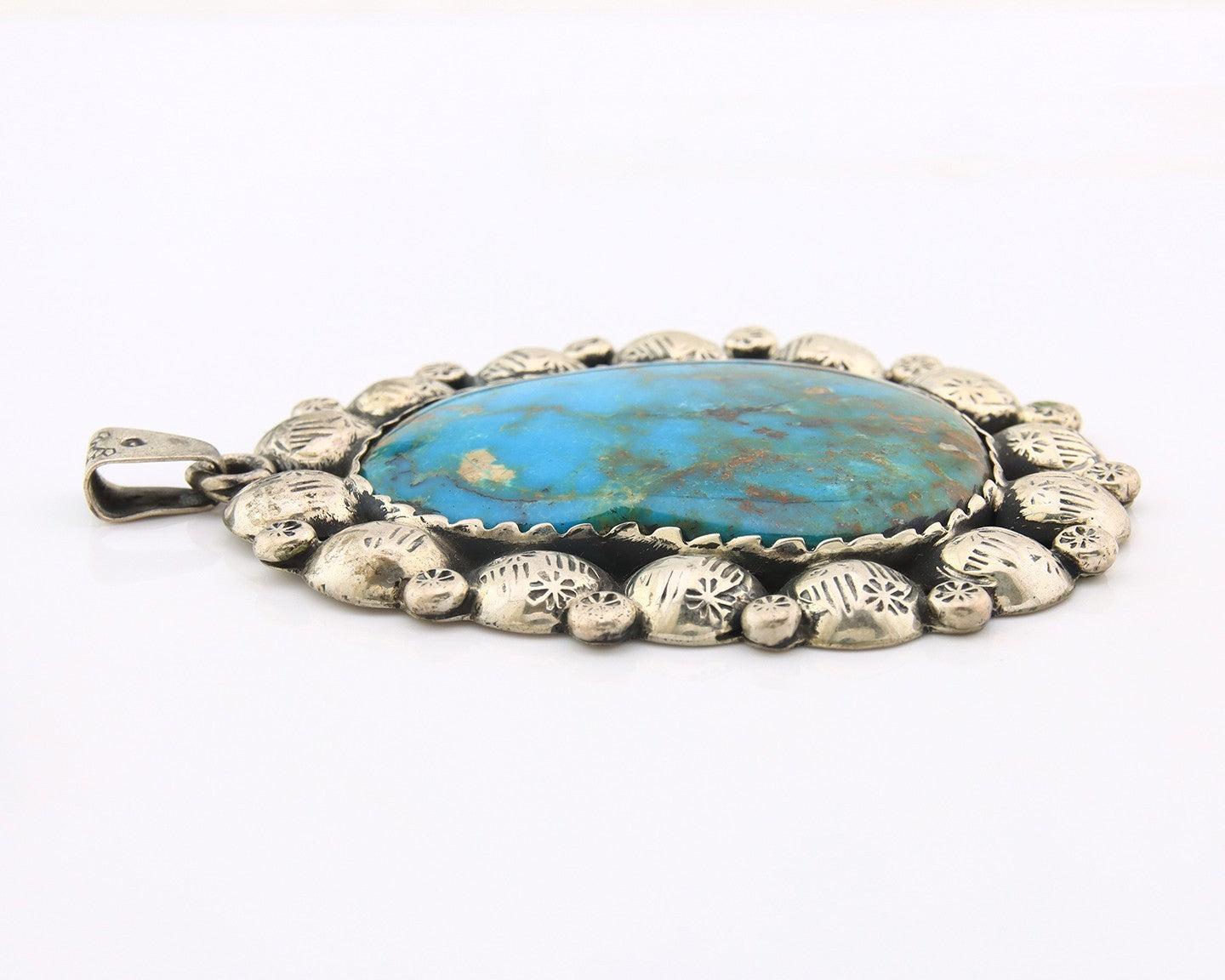 Large Navajo Pendant Sterling Silver Authentic Turquoise Vintage Artist Signed