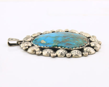 Large Navajo Pendant Sterling Silver Authentic Turquoise Vintage Artist Signed