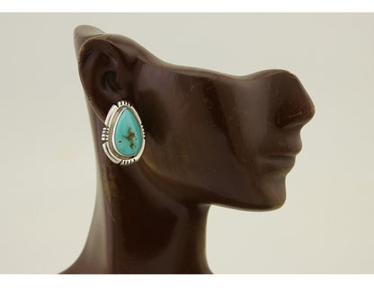 Navajo Earrings 925 Natural Royston Turquoise Signed Benjamin Piaso Jr C.80's