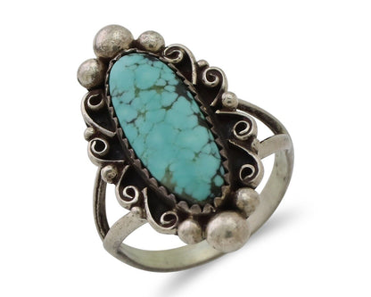 Navajo Handmade Ring 925 Silver Spiderweb Turquoise Signed 7.5 C.80's