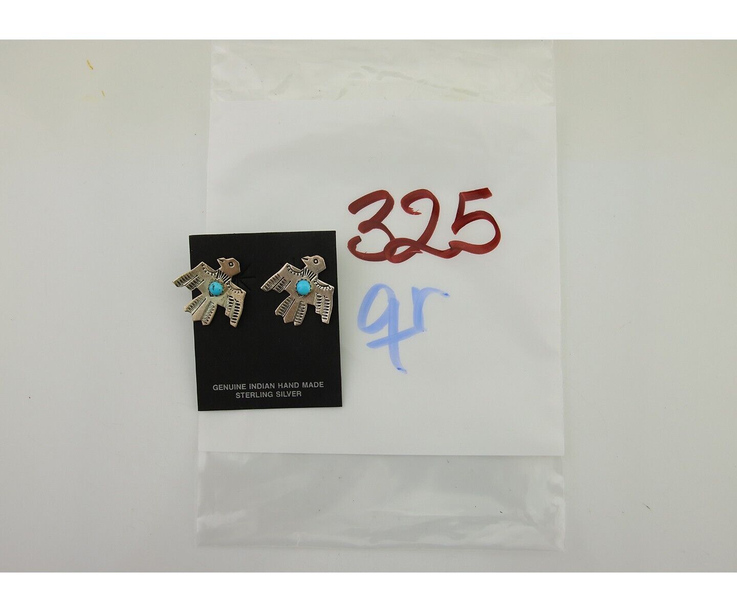 Navajo Thunderbird Earrings 925 Silver Natural Turquoise Native Artist C.80's