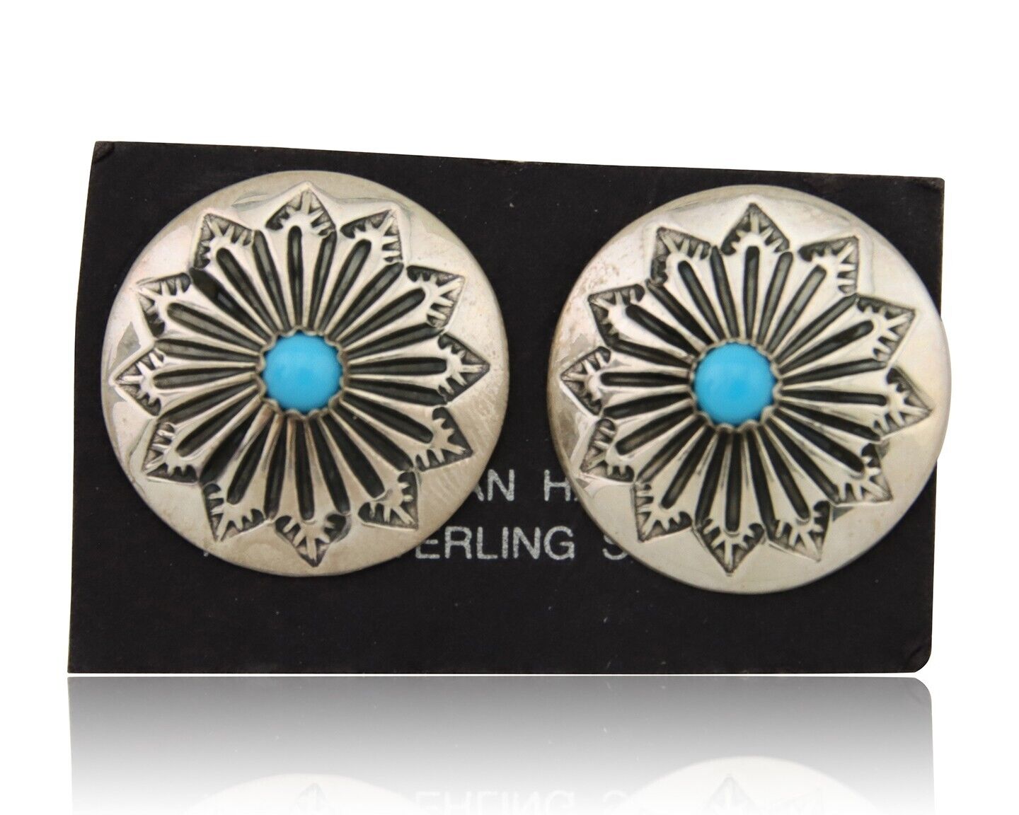 Navajo Shield Earrings 925 Silver Blue Turquoise Artist Signed SN C.80s
