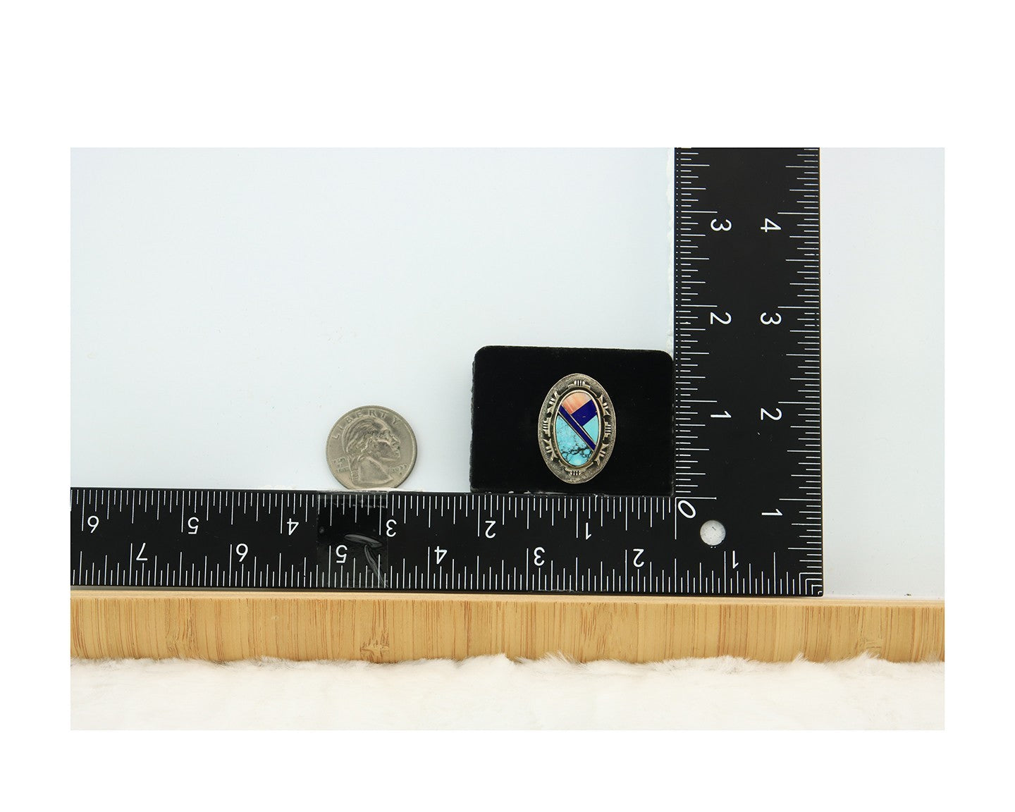 Navajo Tiwa Ring Sterling Silver Gemstone Vintage Native American Artist Sz 7.5