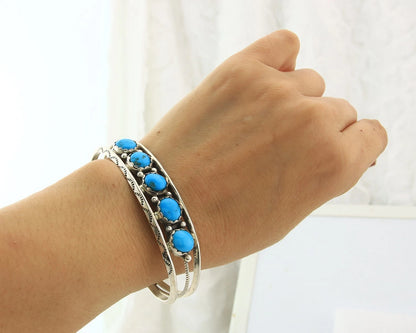Navajo Cuff Bracelet Sterling Silver Turquoise Vintage Signed R